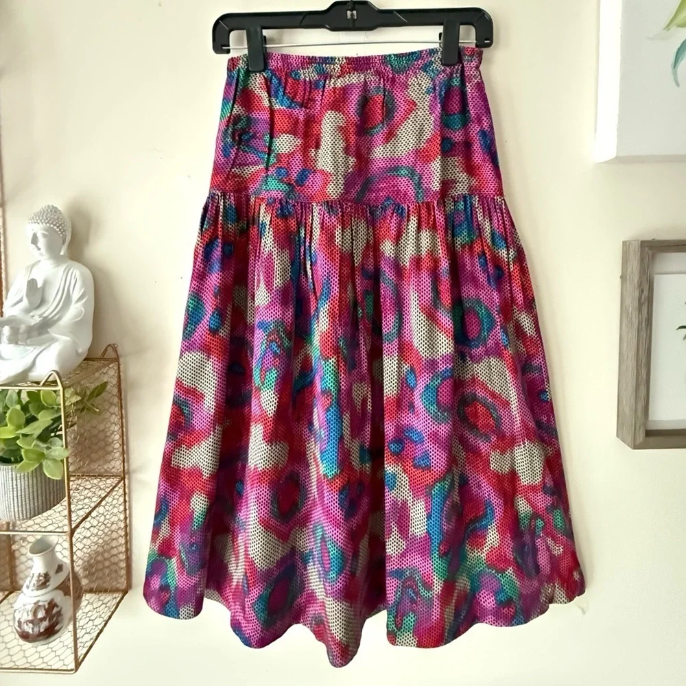 Vintage 90s Judith Michaels Vibrant Colorful A-Line Pleated Skirt Size Medium - Picture 9 of 12